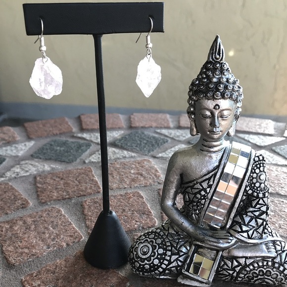 Silverskylight Jewelry - Genuine natural raw rose quartz dangly earrings